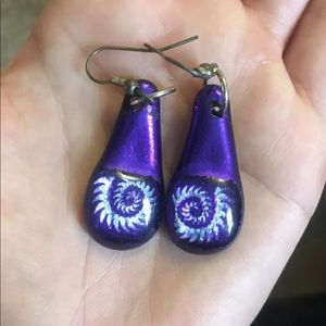 Handmade blue purple swirl drop earrings